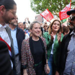 Lucie Castets the NFP candidate for Matignon is campaigning in
