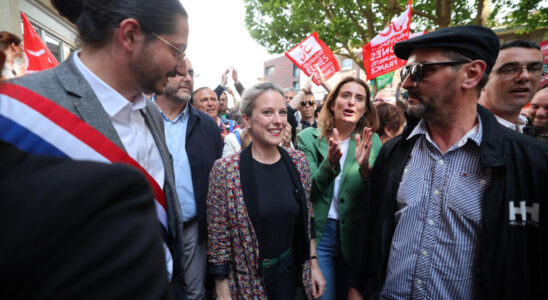 Lucie Castets the NFP candidate for Matignon is campaigning in