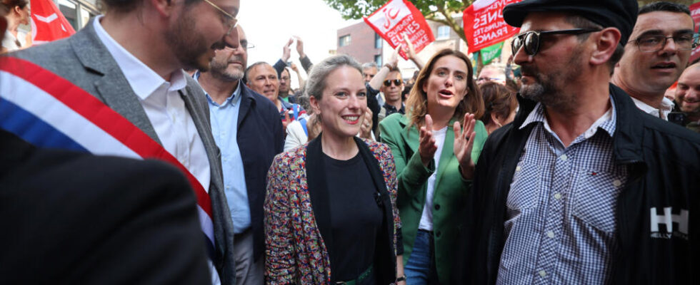 Lucie Castets the NFP candidate for Matignon is campaigning in