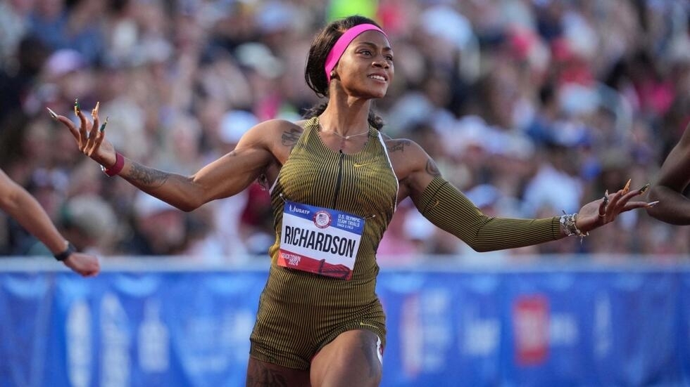 American Sha'Carri Richardson won her country's 100m trials for the 2024 Olympics on June 22, 2024 in Eugene, Oregon.