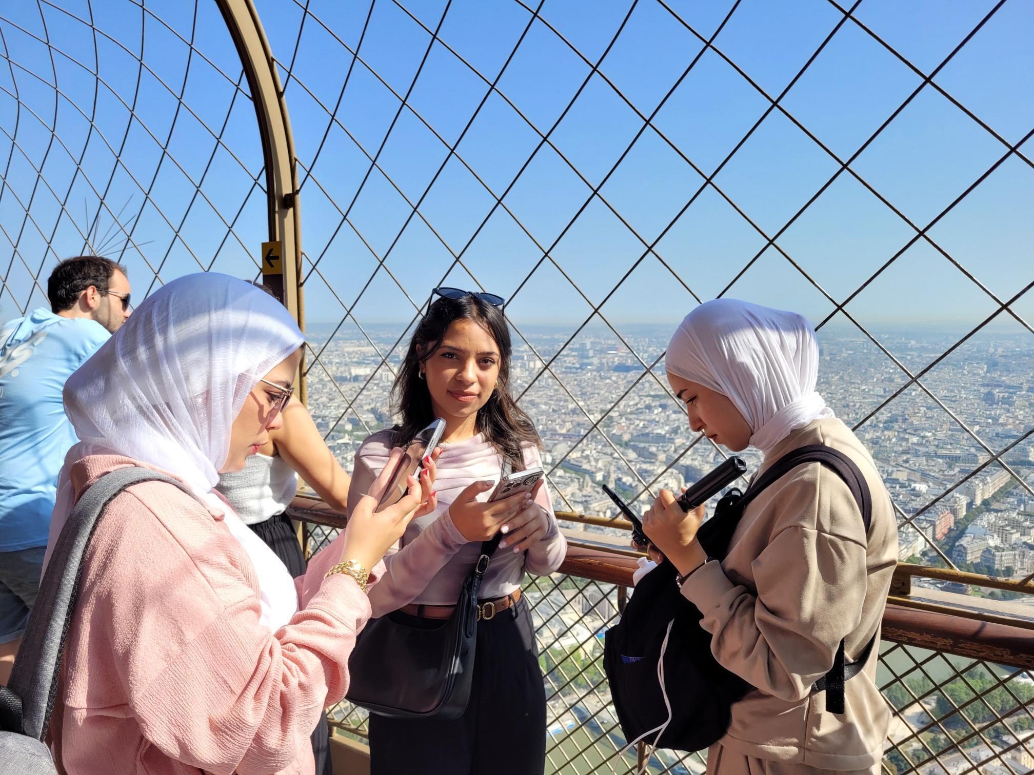 Photoshoot at the top of the Iron Lady, in Paris on July 30, 2024.