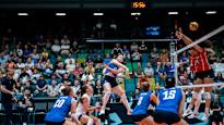 The womens volleyball players face a fierce challenge can