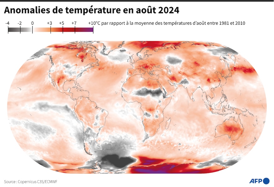 Temperature anomalies in August 2024