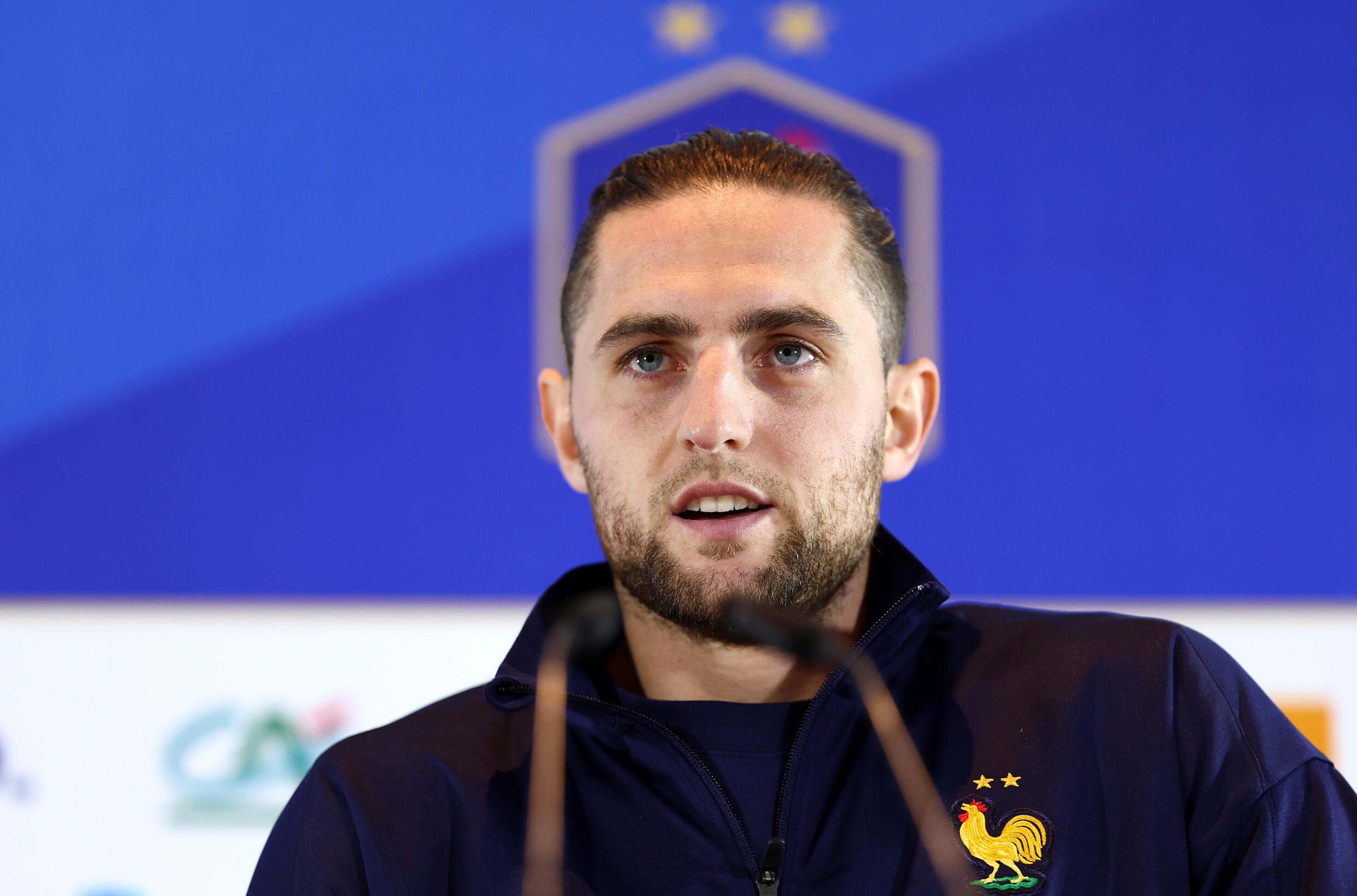 French midfielder Adrien Rabiot at a press conference on June 19, 2024 in Paderborn, Germany