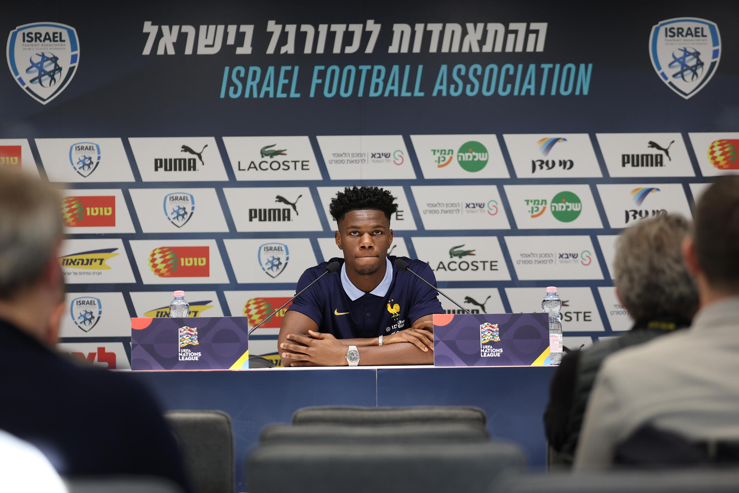 Midfielder Aurémien Tchouaméni during the press conference on the eve of the match against Israel in the Nations League, October 9, in Budapest