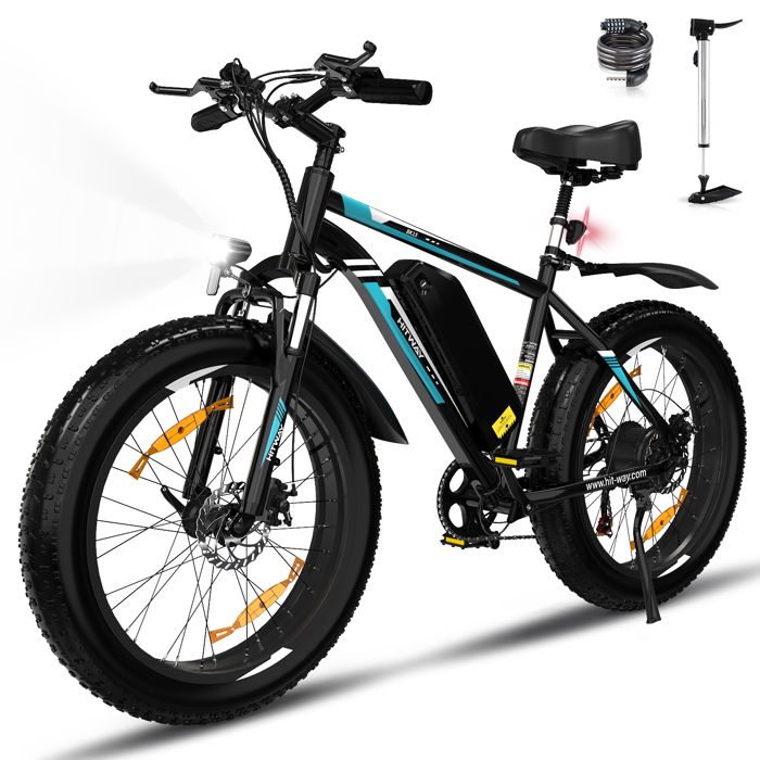 HITWAY electric bike VAE, electric mountain bike, 26" x 4.0 City E-Bike, Removable Lithium Battery 48V15AH, Shimano 7 Speed