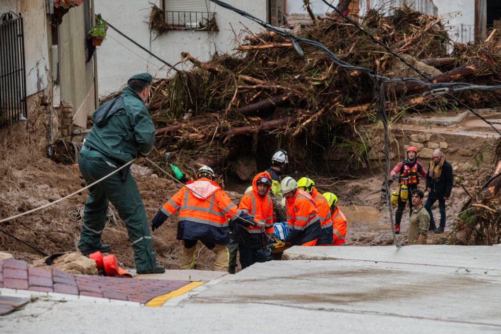 Rescue teams are hard at work in the rugged terrain of the town of Letur (Albacete), October 30, 2024.