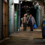 in Jerusalem Palestinians on strike against the war