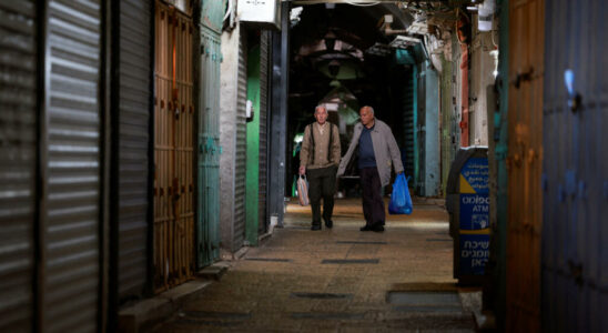 in Jerusalem Palestinians on strike against the war