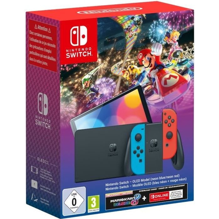   Nintendo Switch OLED Pack (neon blue and red) + Mart Kart 8 Deluxe