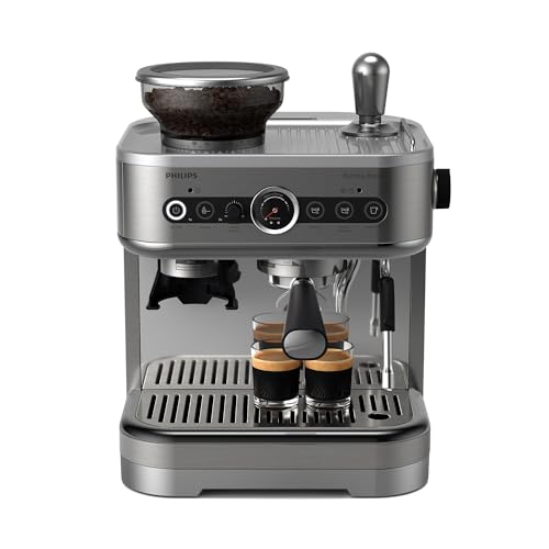 Philips Barista Brew Espresso Machine - Intuitive Guidance, Calibrated Tamping, Elegant Design, 250 g Bean Container, Semi-Automatic Espresso Machine, Silver Metal (PSA3218/01)