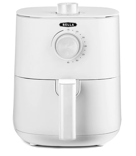 BELLA 3L Manual Air Fryer, 5-in-1 Multifunction with Removable and Dishwasher-Safe Non-Stick Tray and Basket, 1400 Watts, Matte White