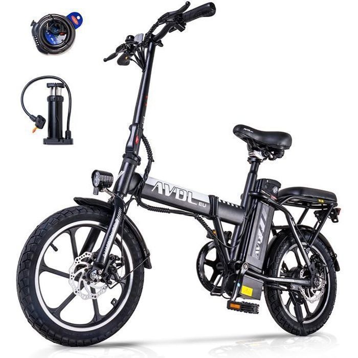 AVDLEU - Foldable Electric Bike 16" - 250W motor - 25km/h - Removable 36V 11.4Ah battery - Range 40-70km (ASSIST Mode) - Black