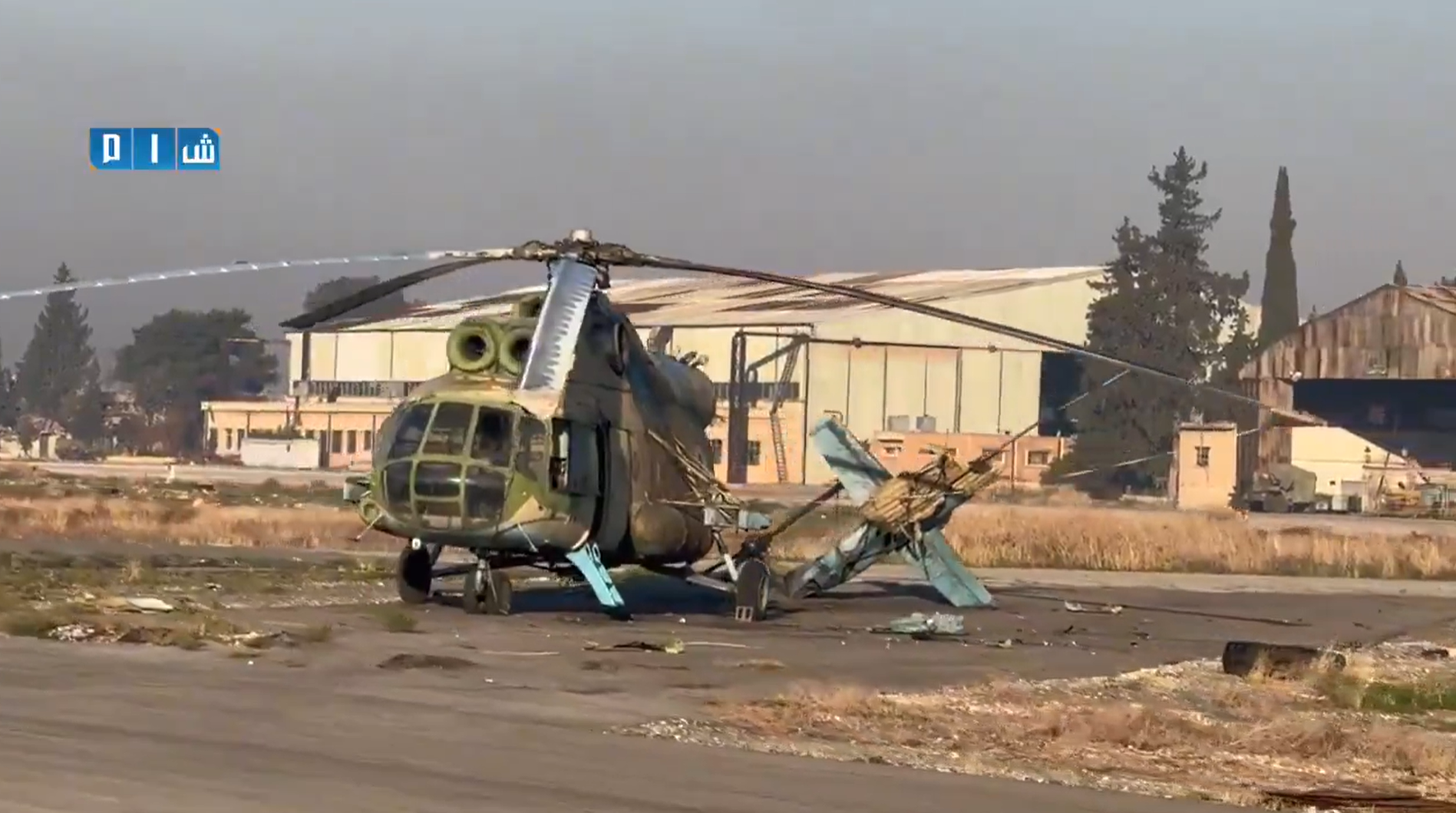 Screenshot of a destroyed Syrian helicopter.