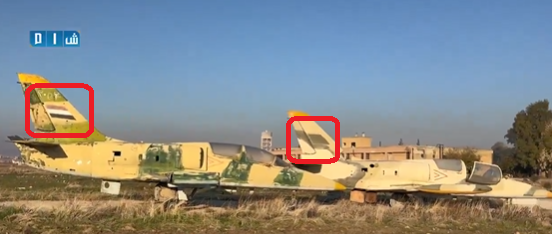 Two dilapidated L39s on the Nayrab base. One is Syrian (left), the other is Libyan (right)