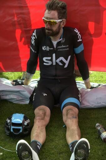 Bradley Wiggins (Sky) at the finish of Paris-Roubaix, April 12, 2015.