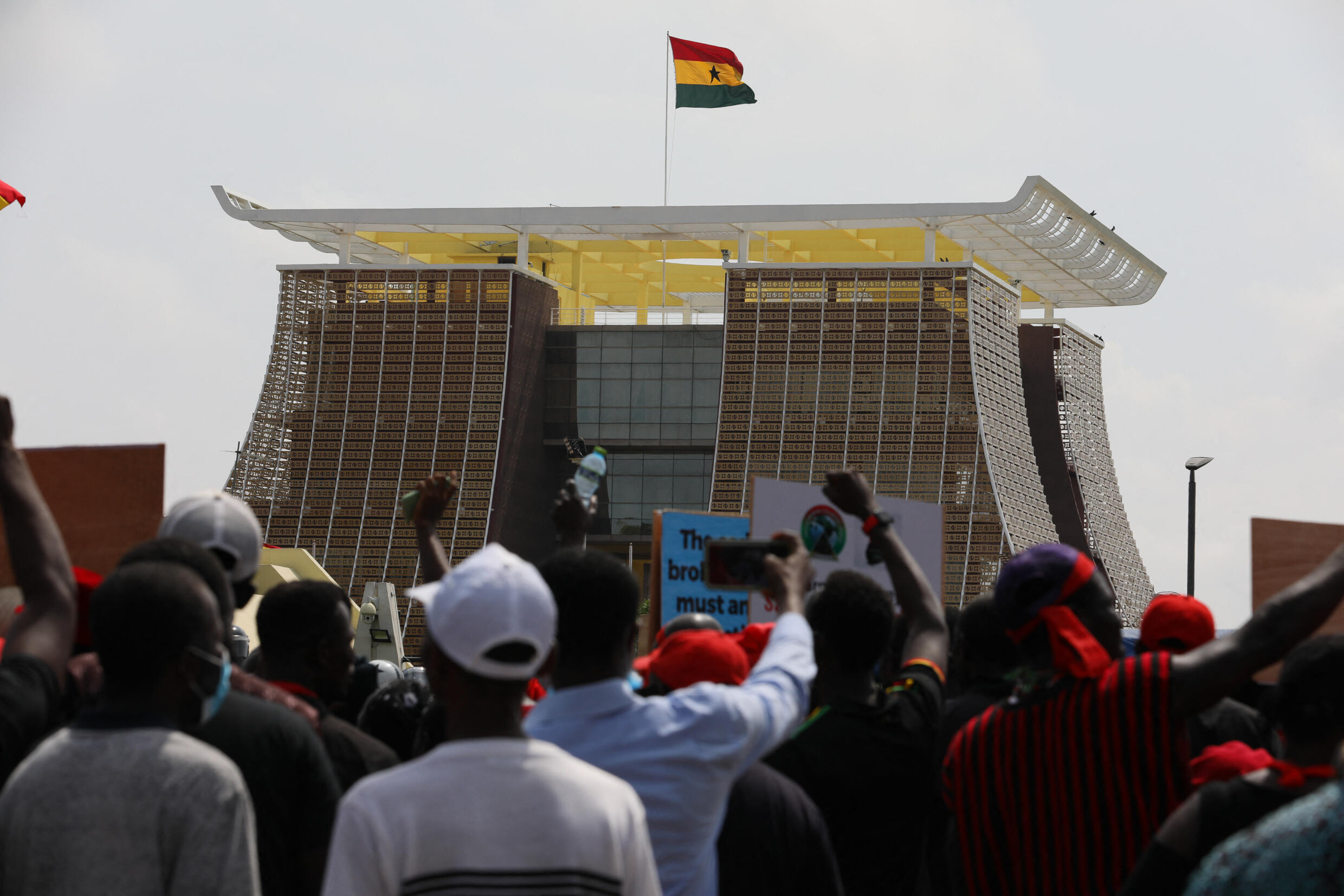 Protesters gather outside the presidential palace on the second day of a protest against the soaring cost of living in Accra, Ghana, June 29, 2022.