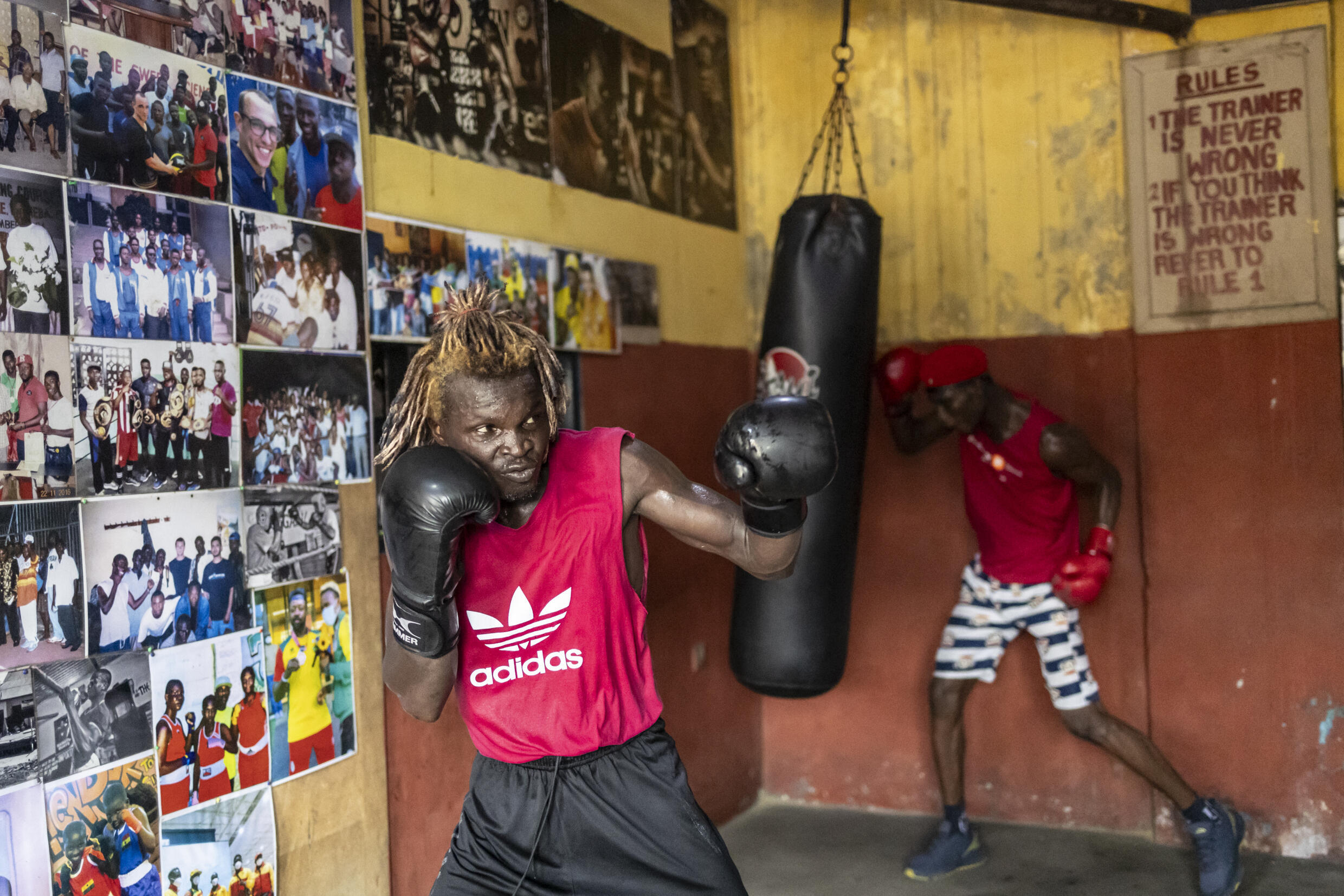 Boxers train at the Atton Quarshie Gym in the Jamestown district on December 11, 2024 in Accra.