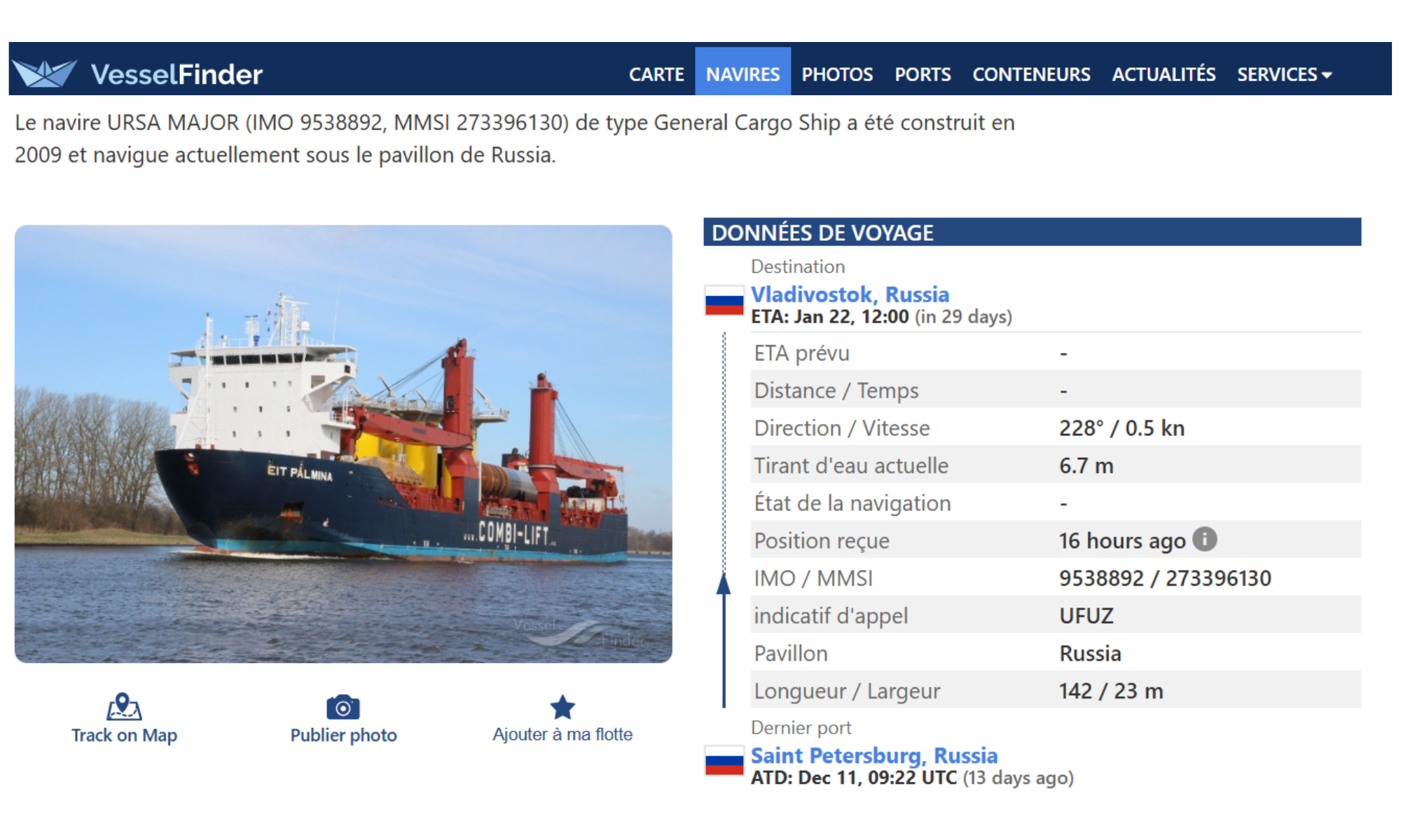 Officially, the Ursa Major was to go to the Russian port of Vladivostok.