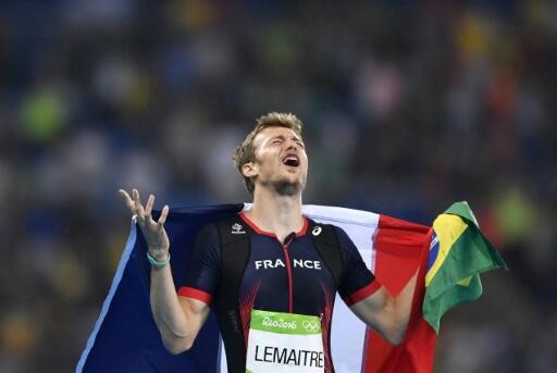 Frenchman Christophe Lemaitre exults after his 3rd place in the 200m final at the Rio Olympics, 18, 2016