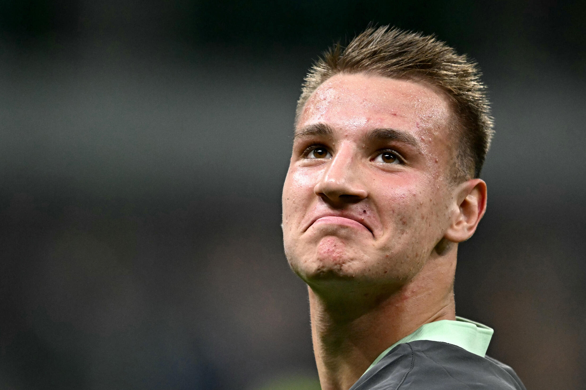 AC Milan's Italian striker Francesco Camarda at the end of the Champions League match against Bruges, in Milan on October 22, 2024