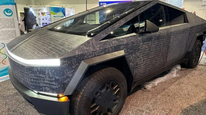 A Tesla Cybertruck covered with solar panels has been prepared