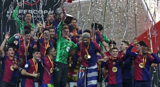 Football FC Barcelona wins the Spanish Super Cup by crushing