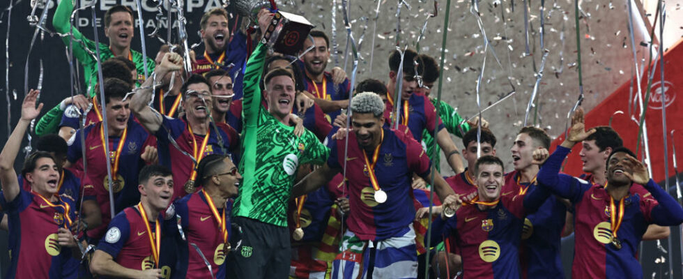 Football FC Barcelona wins the Spanish Super Cup by crushing