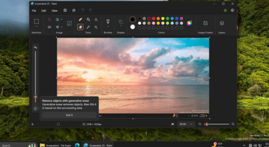 The new AI supported erasing tool for Paint is now