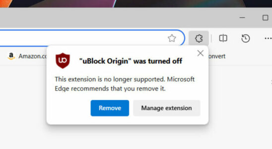 Microsoft Edge began to disable Ublock Origin in Canary version