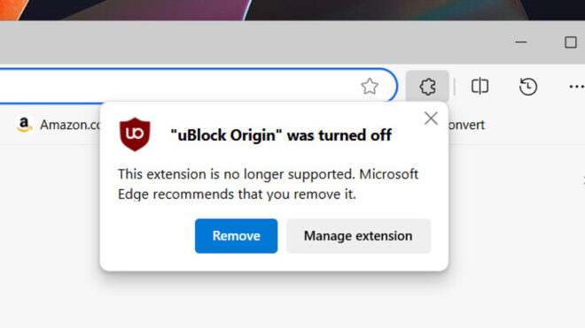 Microsoft Edge began to disable Ublock Origin in Canary version