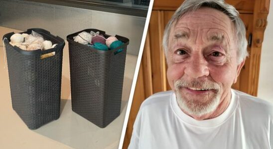 Herre brings 2 laundry baskets full of wool for Grandma