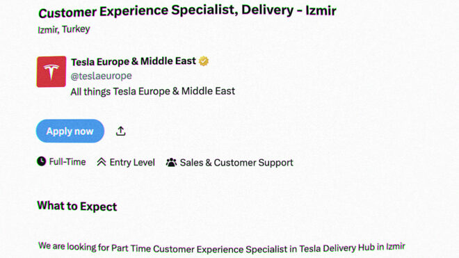 Tesla Turkiye is looking for personnel for Izmir Delivery Center